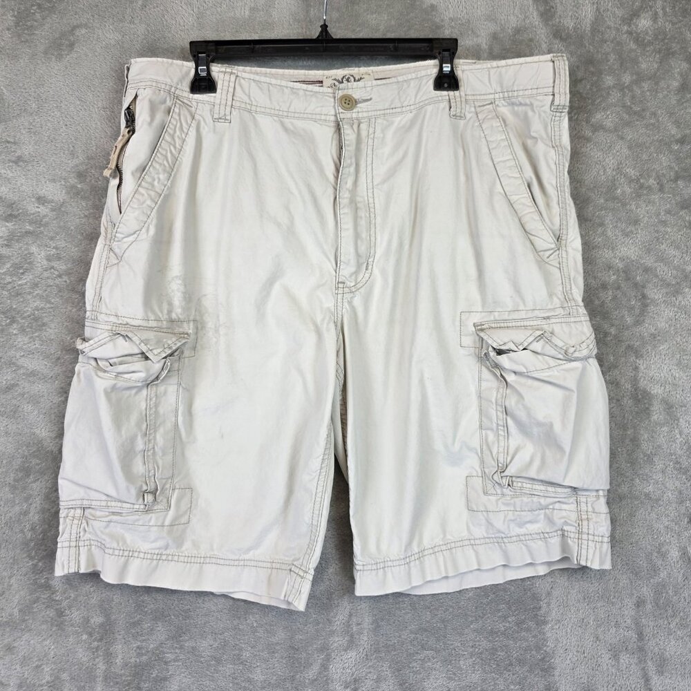 Express Cargo Shorts Mens 38 Beige Cotton 12 Inseam Casual Pockets Y2K